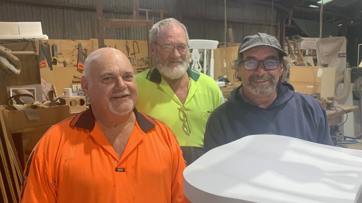 BRILLIANT: Stawell Men's Shed's Allan Rees, Alan Cooper and Allan Rees Jnr were happy with the funding annoucement. Picture: TALLIS MILES