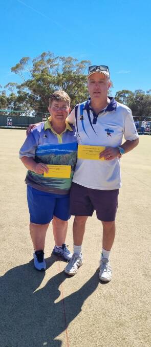 Kate Brennan and Gavin Walter were crowned Women's and Men's Champion of Champions at the Wimmera Bowls Regional Finals. Picture: CONTRIBUTED