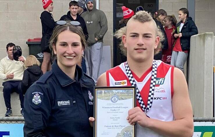 REWARD: Ararat's Sonny Kettle tied with Minyip-Murtoa's Oscar Gawith for the WFNL Under 17 football Best and Fairest. Picture: CONTRIBUTED