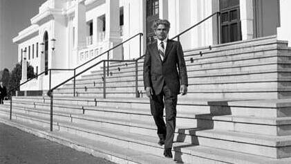 Neville Bonner leaves Old Parliament House. Picture: National Archives of Australia
