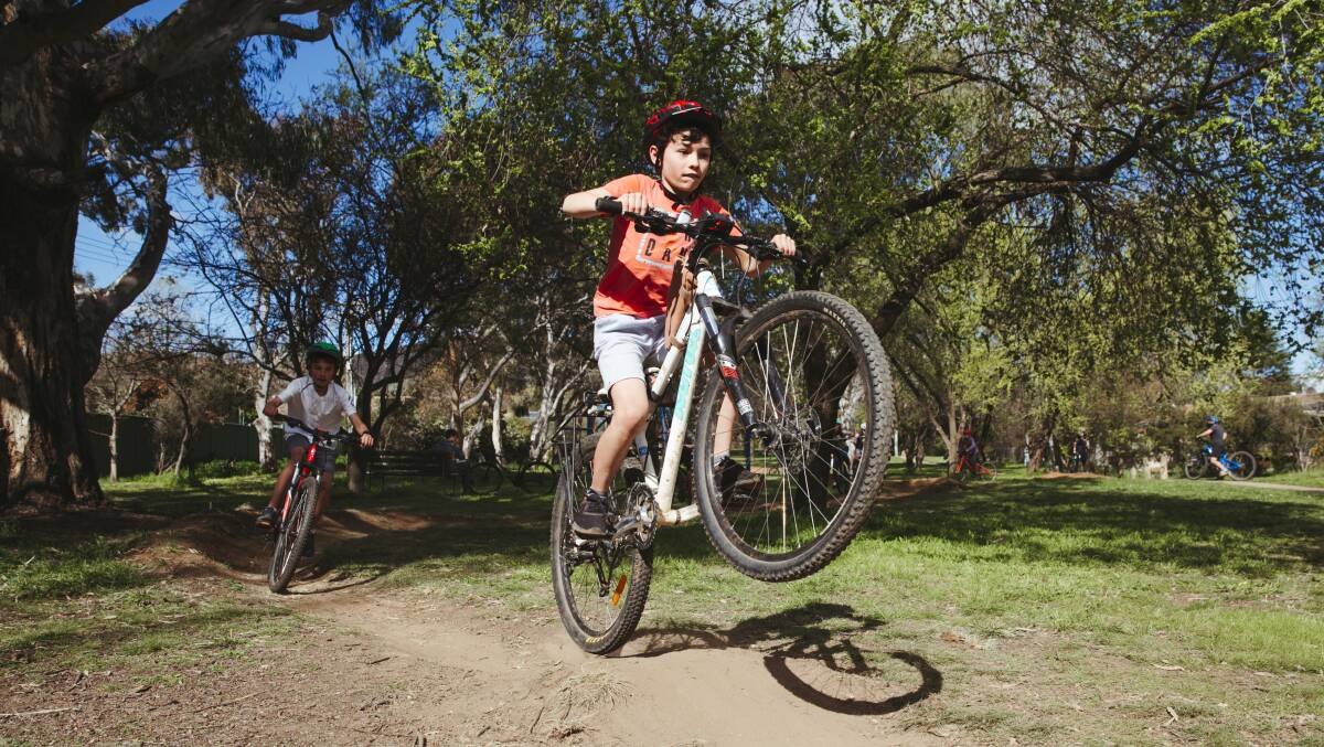 Toby Isbister, 9, performs a jump at the bike trail. Picture: Dion Georgopoulos 