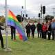 SUPPORT: Ararat mayor Jo Armstrong raising the rainbow flag in support of IDAHOBIT Day. 