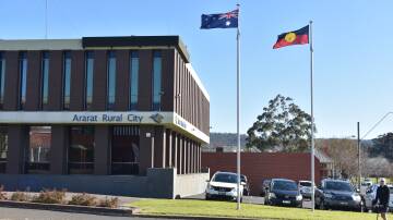 FLYING HIGH: The Australian and Aboriginal flags on display at Ararat Rural City Council. Picture: JAMES HALLEY