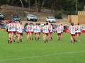 WIN: Ararat Rats run out to start their match against Dimboola. Picture: GISELLE ALLGOOD. 