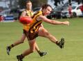 SNAP: Tatyoon's Will Henderson kicking the ball against Penshurst in round three. Picture: CONTRIBUTED, TRACEY KRUGER. 