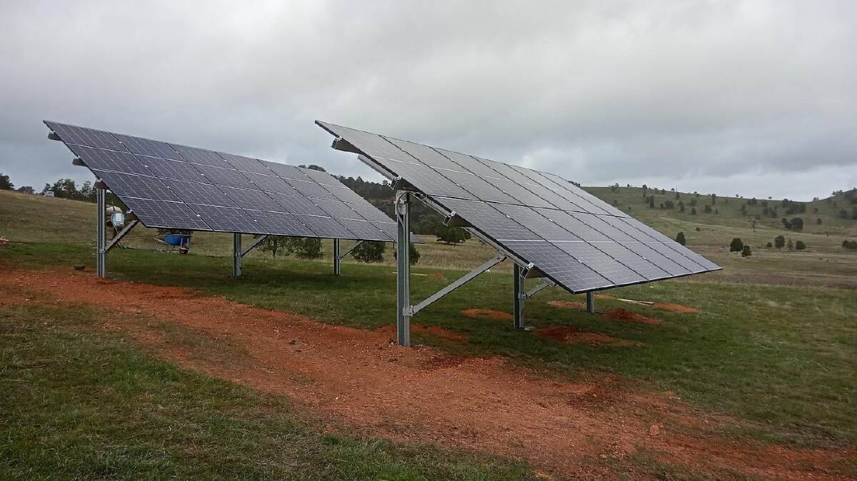 These solar panels are collecting energy for a home that may never exist. They were put in on the Northern Grampians property ahead of what the family thought was the August delivery of their Bond house. Picture by Tamara Wardlaw.
