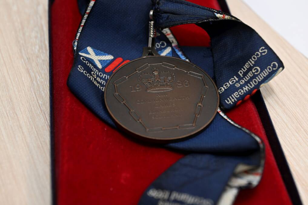 The Edinburgh marathon medal that thrust Steve Moneghetti into the world spotlight. Picture by Lachlan Bence.
