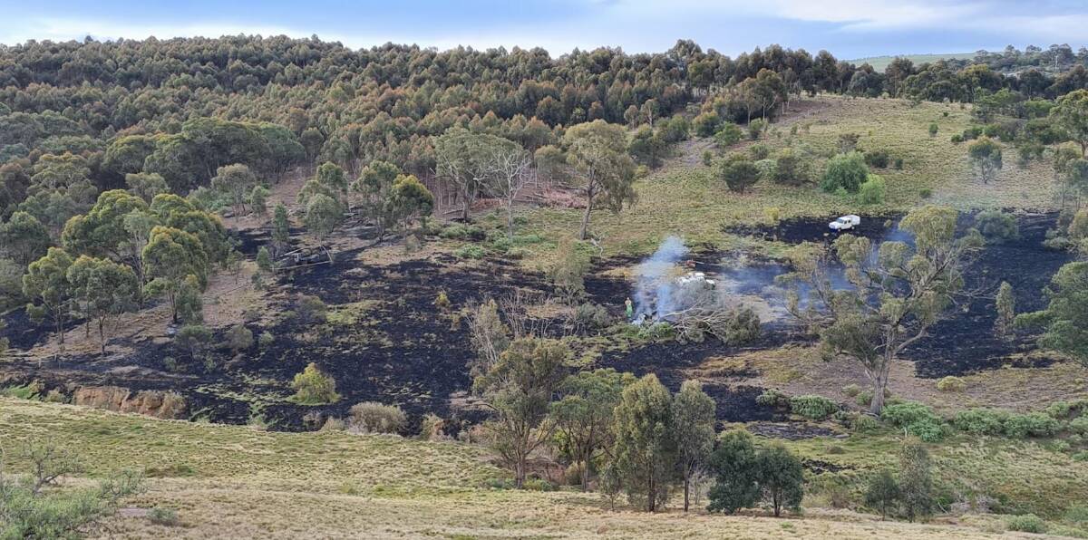 A fire that began at a parked ute ignited a 2.5 ha bushfire that threatened a new Moorabool estate. The nearest available water bombing helicopter on Sunday was more than 270km away. Picture by Gabrielle Hodson.