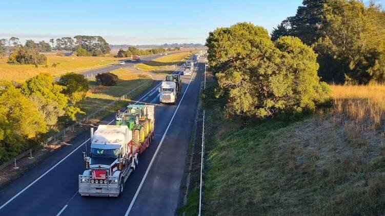 The convoy left the Western Freeway at Ballan. Picture by Gabrielle Hodson. 