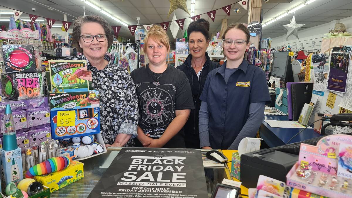 Trish, Madie, Kerryn and Emily are ready for Black Friday Sales at Toyworld Just Juniors Picture by Sheryl Lowe