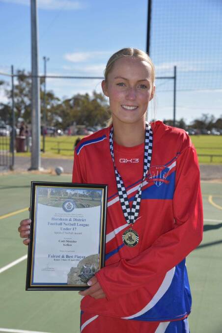 Kalkee 17 and under netballer Cadi Streeter has earned the round two HDFNL Blue Ribbon Spirit of Netball award. Picture supllied