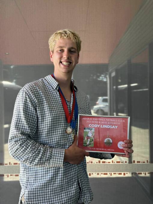 Ararat ruck Cody Lindsay claimed the Olver Memorial Medal as the seniors football best and fairest for the 2023 WFNL season. Picture supplied