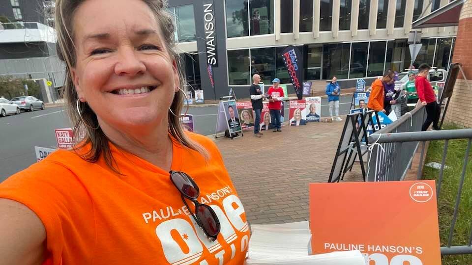 Lucia Grant, pictured campaigning for Pauline Hanson's One Nation in Belconnen. Picture: Facebook