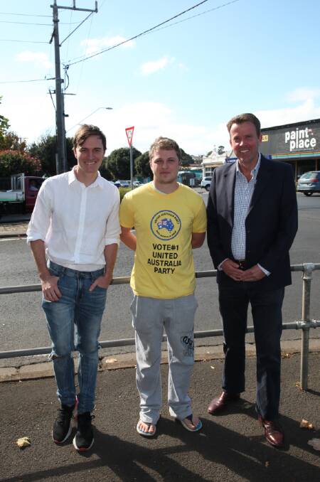 IN THE RACE: Wannon federal election candidates Alex Dyson (independent), Josh Wallace (United Australia party) and Dan Tehan (Liberal party). Labor candidate Maurice Billi and Greens candidate Zephlyn Taylor were absent. Picture: Rachael Houlihan 