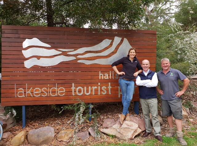 From left to right, Josephina McDonald from Halls Gap Lakeside Tourist Park, David Hosking from Grampians Insurance Brokers and Rohan McDonald from Halls Gap Lakeside Tourist Park.