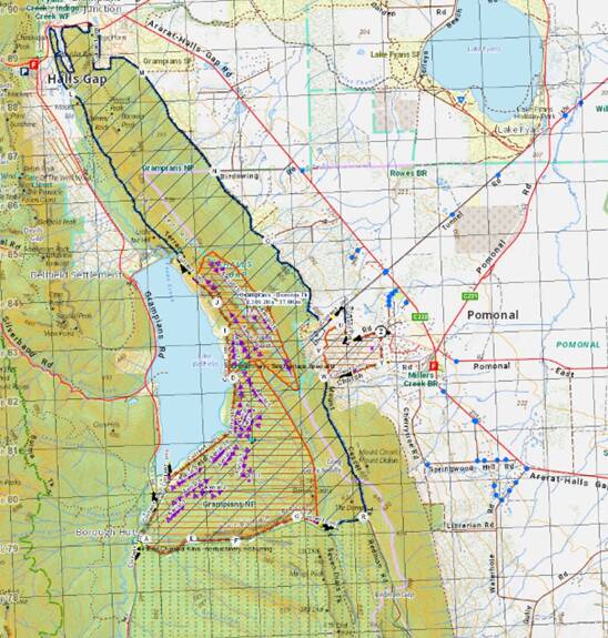 Map of proposed burn off area along Boronia Track near Halls Gap.