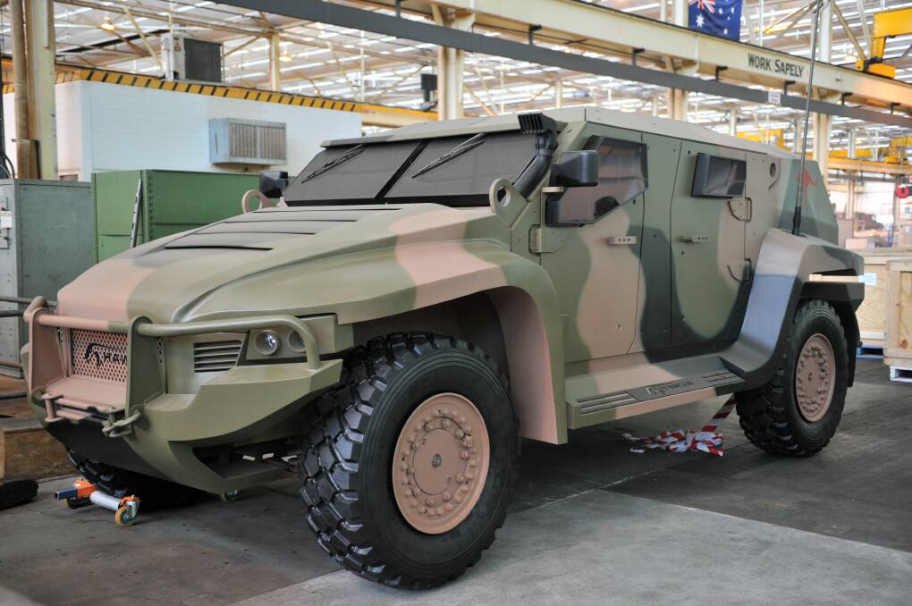 A Hawkei prototype at the Thales factory in North Bendigo. Picture: ALEX ELLINGHAUSEN