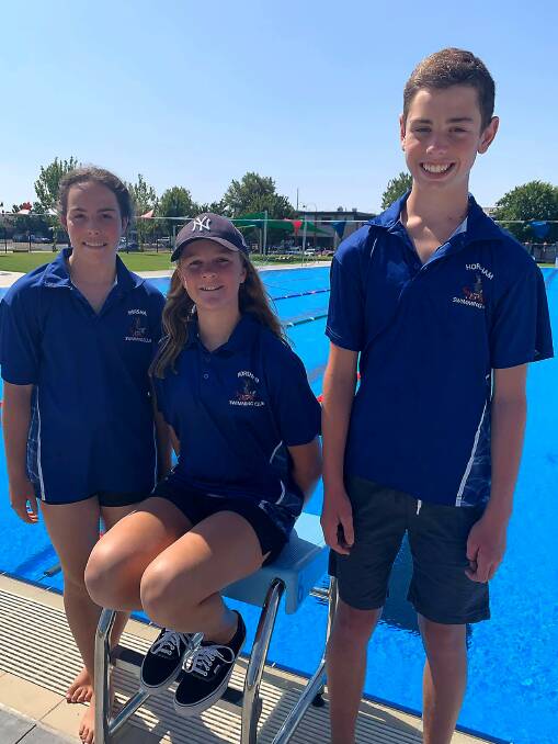 DIVING IN: Horsham Sharks qualifiers Claudia Lanyon, Jorja Clode and Jack Lanyon. Picture: SUPPLIED