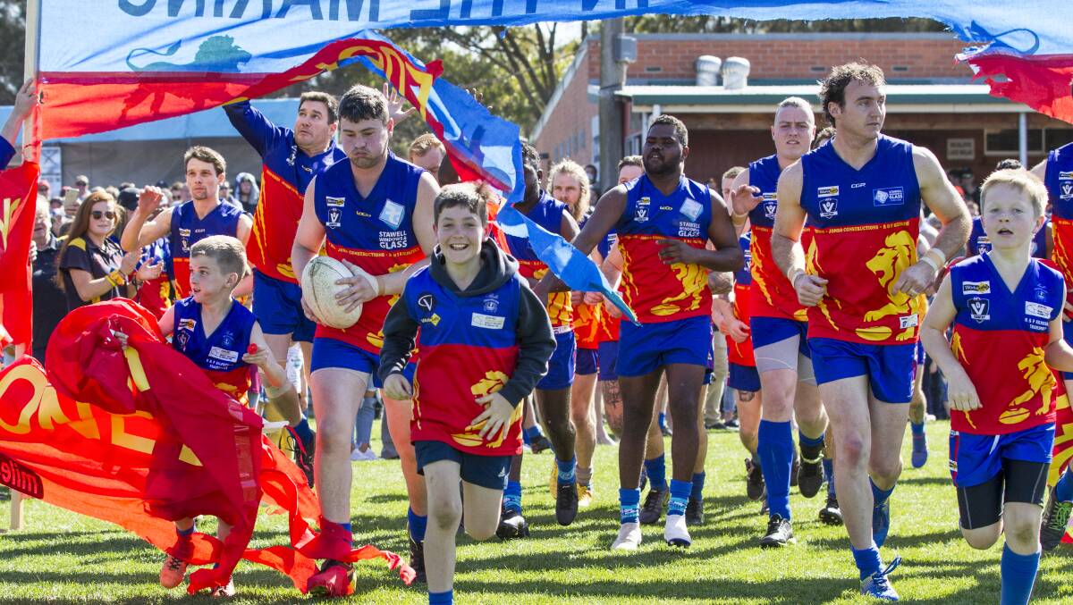 ROAR: Great Western's senior team take the field for the grand final. Picture: PETER PICKERING
