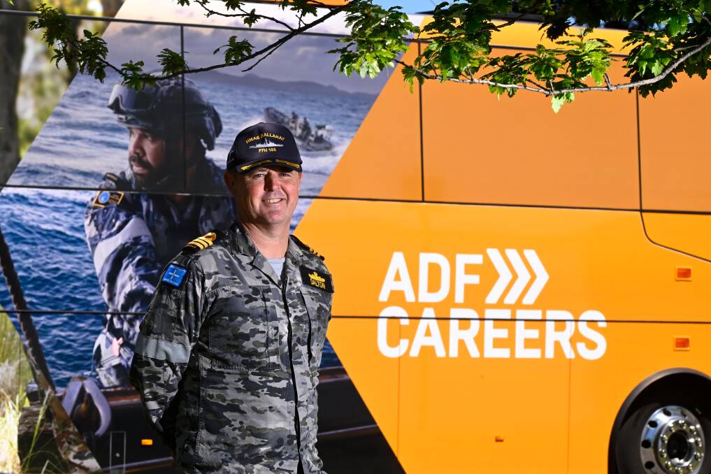 HMAS Ballarat Commanding Officer Ben Dalton is happy to speak with anyone about careers in the Australian Defence Force. Picture by Adam Trafford