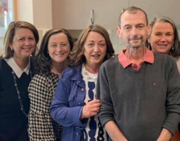 Jim Barnard with his four sisters to celebrate his 50th birthday, less than a fortnight ago, before he was admitted to hospital. Picture: courtesy Barnard family.