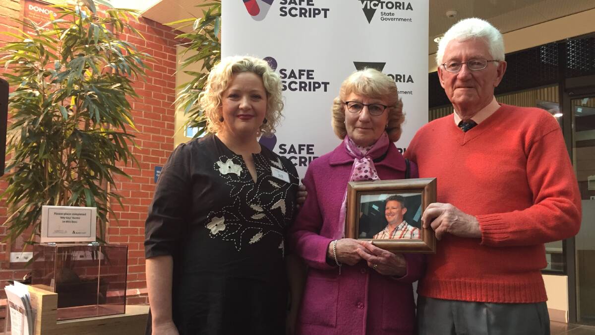MISSION: Victorian Health Minister Jill Hennessy and tireless advocates Margaret and John Millington, who have campaigned for prescription monitoring since the death of their son Simon. 