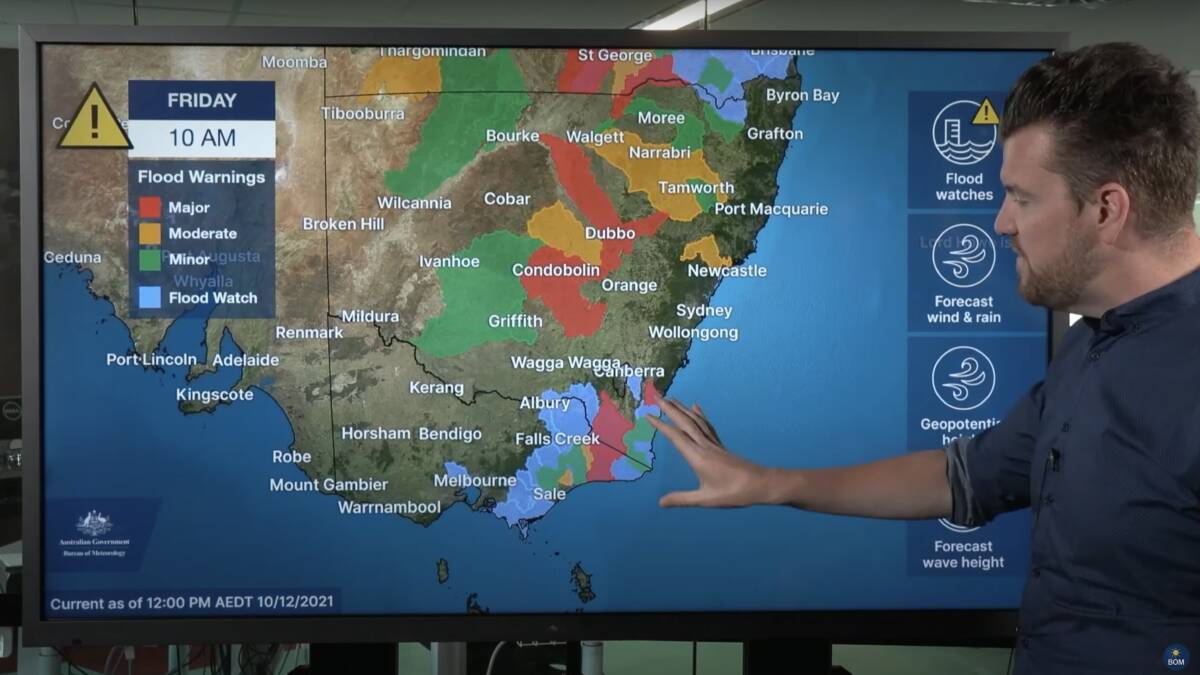 BoM meteorologist Dean Narramore said the Snowy River was "of particular concern" in NSW and Victoria during his Friday update on the severe weather. 