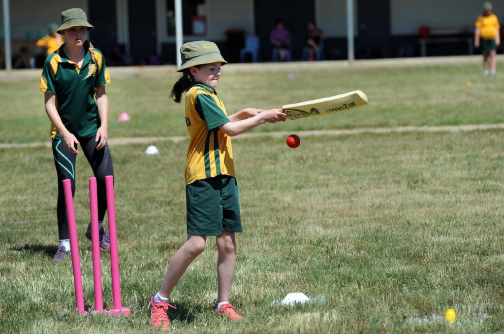 Willaura Primary School student, Erica Evans, tries her hand at batting during a cricket clinic. Plans are underway for an all girls cricket team for the 2017-18 season. 