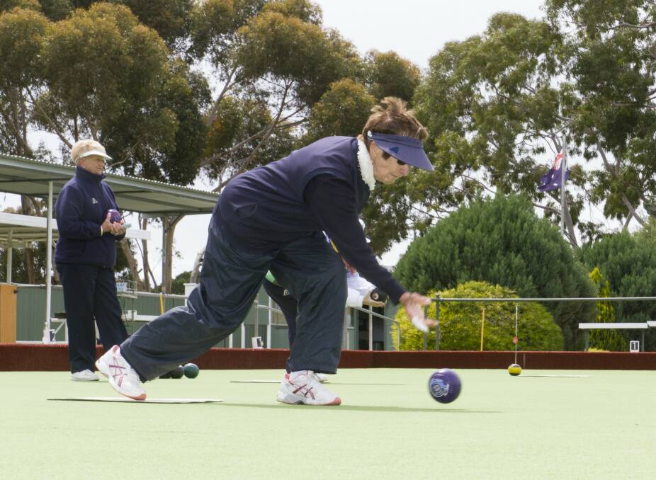 BALANCED: Stawell Golf's Barb Matthews takes her shot during an earlier round Grampians Bowls Division match. Picture: Peter Pickering