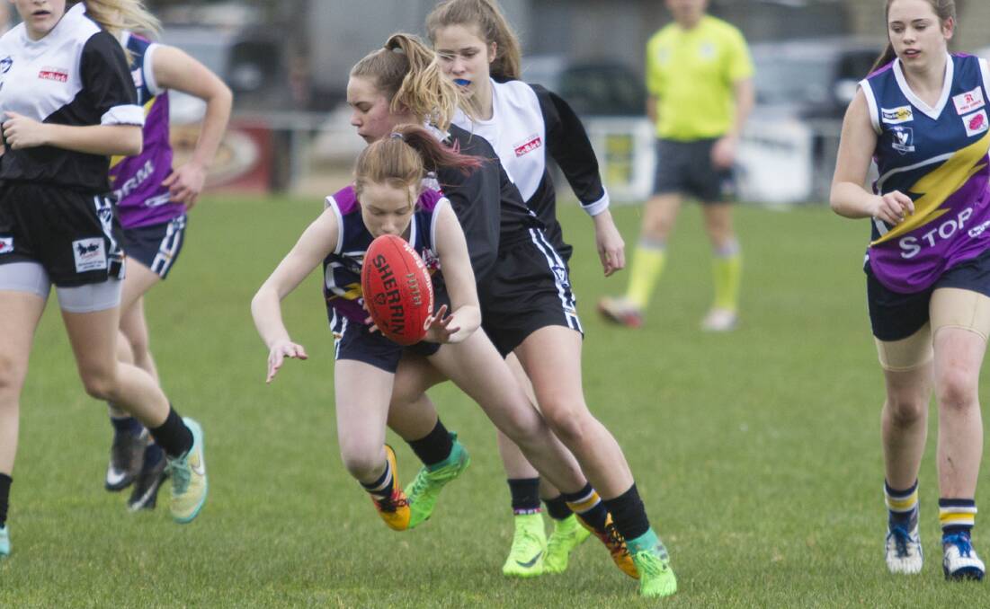 CONTESTED: Gabrielle Ylstra tries to gather the ball for Ararat Storm in a match against North Ballarat earlier this season. Picture: Peter Pickering