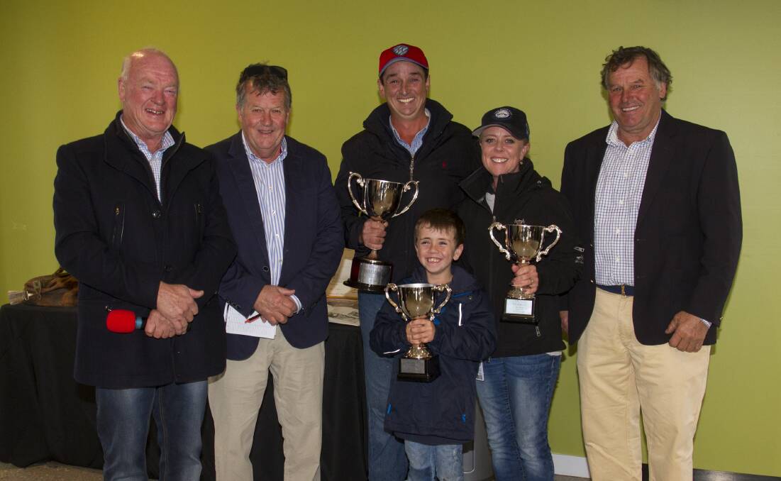 VICTORY: Club President Mark Dyer, Bill Slattery, Craig, Jacob and Kristie Blackshaw and Bill Slattery following Hazard Ahead's Willaura Cup win. Picture: Peter Pickering