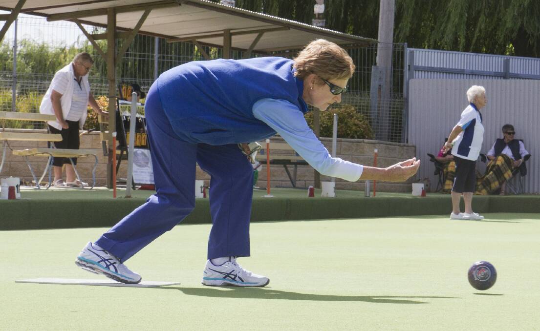 SET: Lake Bolac's Joan Curnow plays her shot during the opening round of the Grampians Bowls Division champion of champions event. Pictures: Peter Pickering