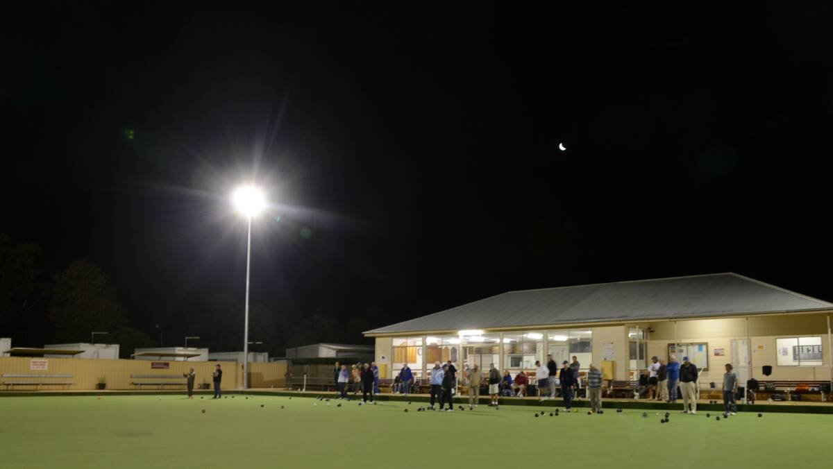 Bowls players take to the green under the new lights at Lake Bolac and District Bowls Club.