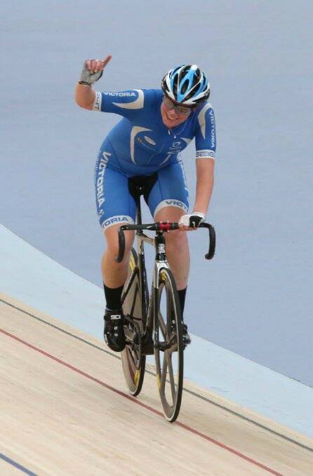 Alice Culling after winning her gold medal in the points race. Picture: John Veage