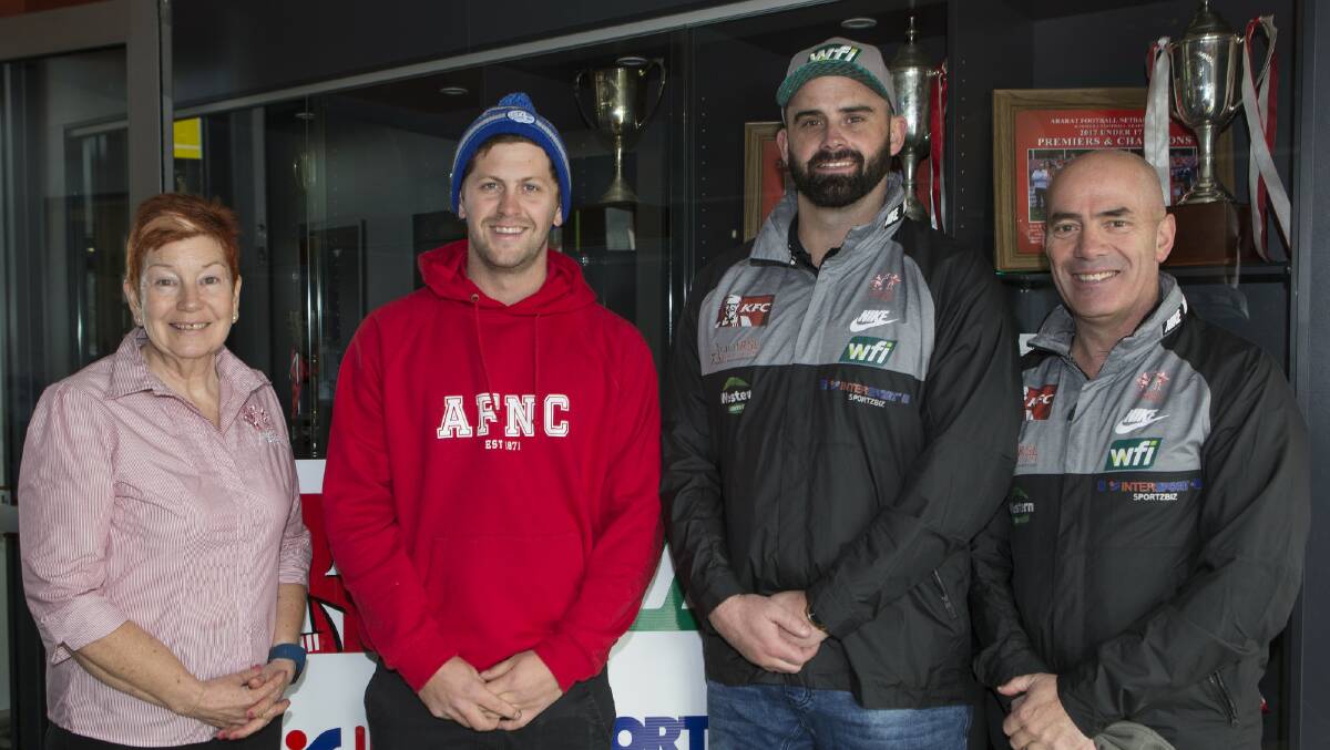 Ararat Football Netball Club vice president Tracey Laidlaw, captain Ryan Bates, Shane Fisher and football manager David Hosking. Picture: PETER PICKERING