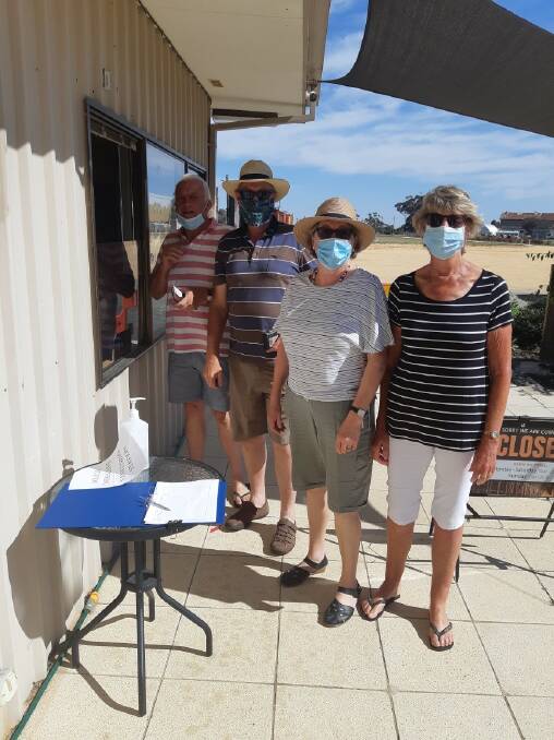 BRIGHT IDEA: Allen, Robyn, Frank and Jenny from Bright were the first visitors to the reopened Stick Shed in Murtoa on Monday morning. Picture: CONTRIBUTED