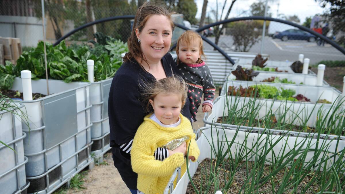 A MORE SUSTAINABLE FUTURE: Horsham Urban Landcare president Jessica Kuhne with children Goldie, aged four and Andie, aged one. Picture: ALEXANDER DARLING