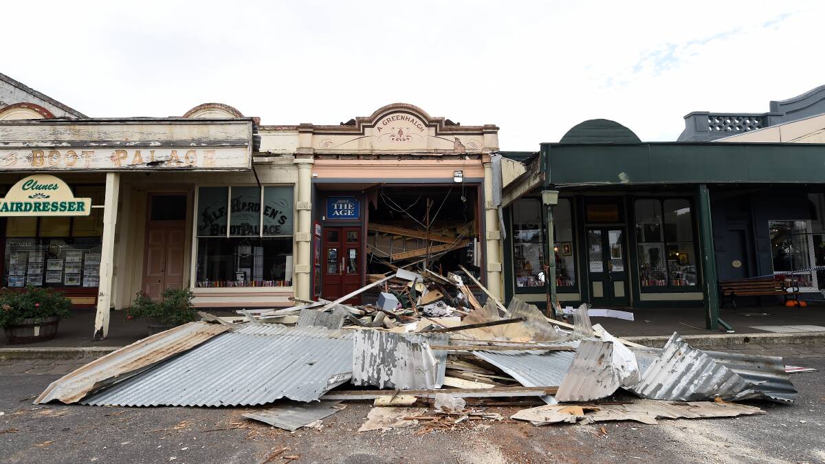 The facade of Clunes Newsagency was badly damaged from an overnight ATM robbery. Picture: Adam Trafford