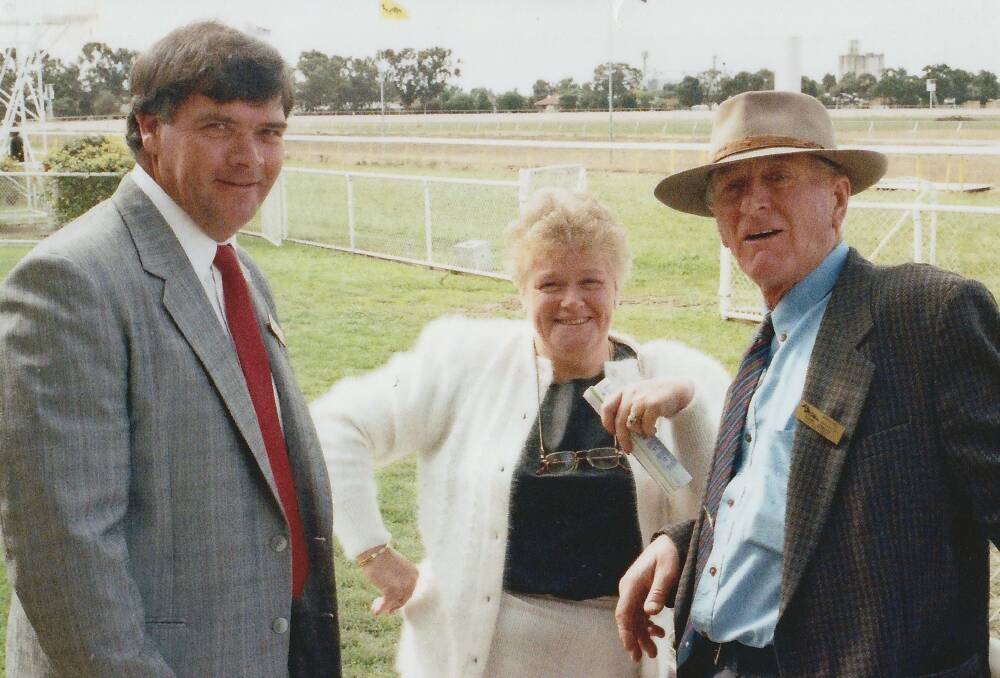 FLASHBACK: Former Horsham HRC President Gary Chequer, harness racing administrator, the late Kaye Matthews and the late Noel Smith at opening the day "the new track" at Horsham Racing Centre, May 1992. Picture: ANTHONY LOGAN