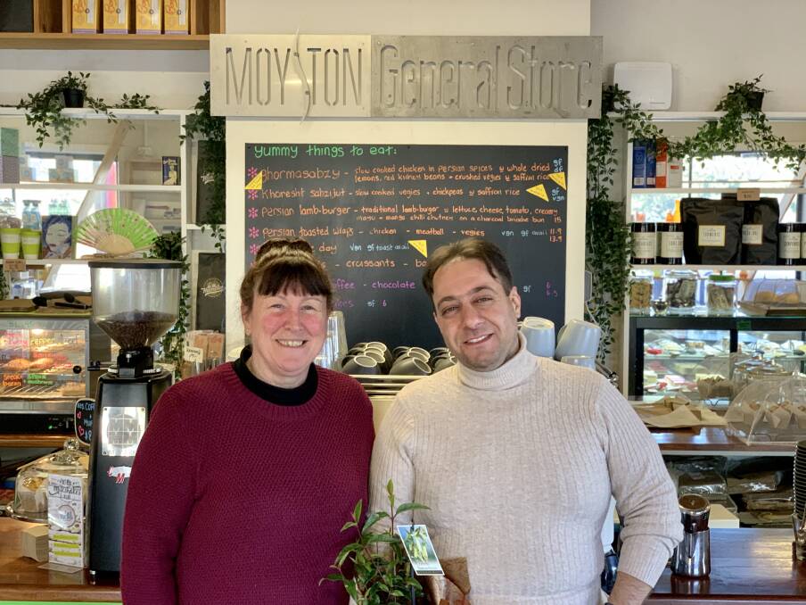 Happy life: Danial Pournayebzadeh now owns and run the Moyston General Store with his partner, Julie-Ann Rose (left). Picture: BEN FRASER