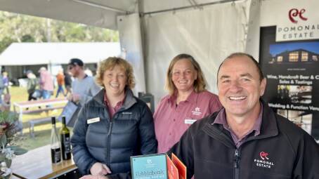 ALL SMILES: Pepita Atchison, Andrea Monaghan and Adam Atchison of Pomonal Estate. Picture: BEN FRASER