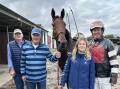 Trainer-driver Michael Bellman (right) with Trevor Farah, Terry Croton and Shannon O'Sullivan after the victory of Jazspur at Hamilton. Picture supplied by Hamilton HRC