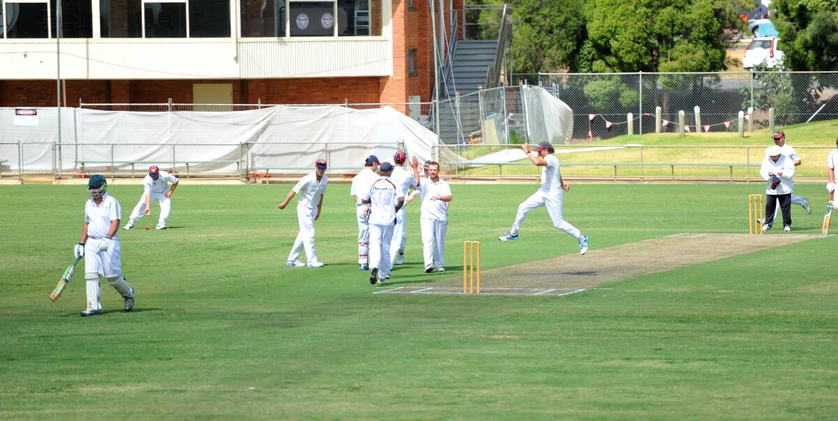 Swifts/Great Western 1 celebrate a wicket against Halls Gap on Saturday, March 2. Picture by Ben Fraser