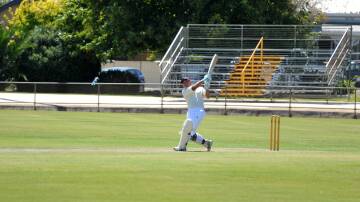 Swifts-Great Western 1's Jarrod Illig wields the willow against Halls Gap, hitting three sixes at Central Park. Picture by Ben Fraser