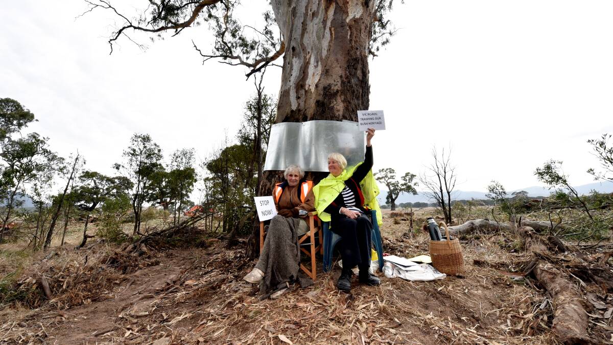STOOD DOWN: Protesters pictured fighting the duplication of the Western Highway between Buangor and Ararat in 2015 - one of the many issues to halt the project. Picture: JEREMY BANNISTER