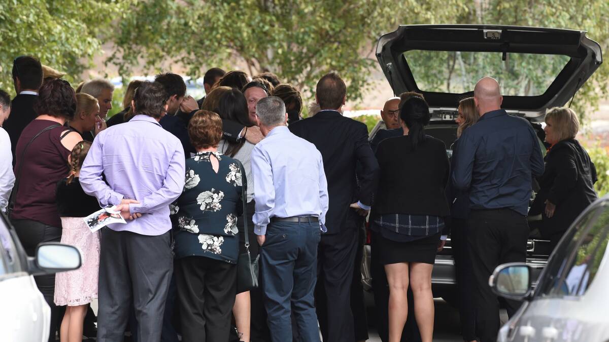Hundreds of mourners send off Jack Brownlee at his funeral last week. Picture: Lachlan Bence 