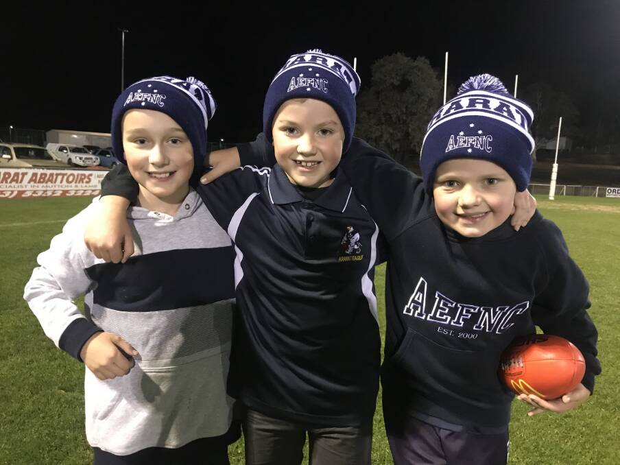 JUNIORS: Levi, Nate and Malachi look forward to coming to training and playing every week. Picture: CASSANDRA LANGLEY
