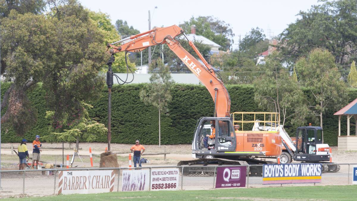 ON THE WAY: Work commences on the new scoreboard at Alexandra Oval. Picture: PETER PICKERING