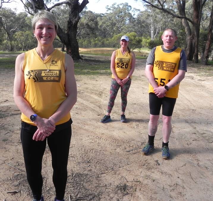 FINISHED: Tracey Groves, Sue Blizzard and Nathan Bendelle after the race on Sunday.