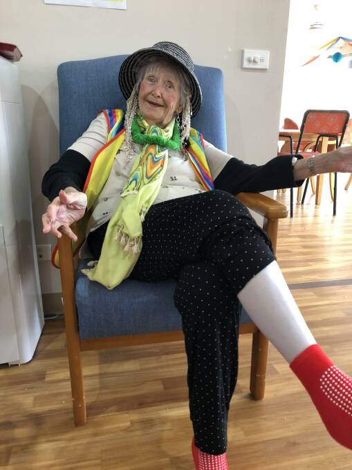 JOINING IN THE FUN: Garden View Court resident Dot Glew joined in the fun and dressed up in a bright costume. Picture: CONTRIBUTED